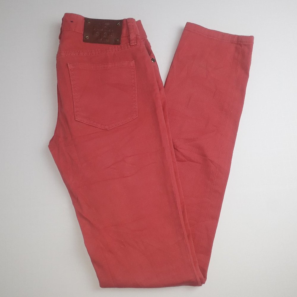 Tory Burch Ivy Super Skinny Stretch Coral Pink Jeans